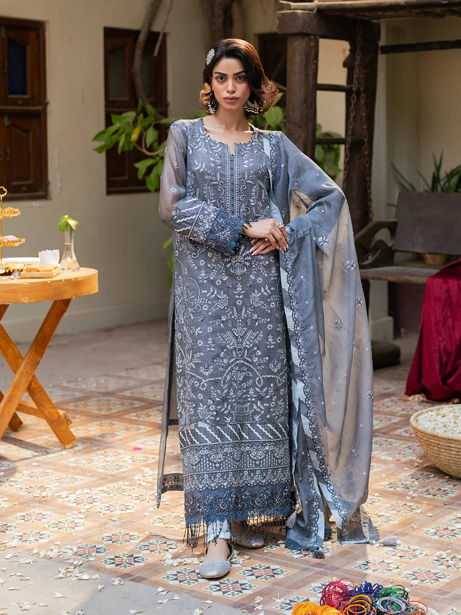 Salitex | Signature Festive Chiffon | SUNW6JI042UT XS Gray Khaddi Net