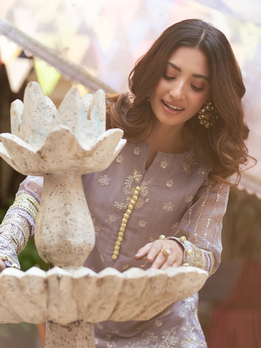 Salitex | Signature Festive Chiffon | SUNW6NO026UT M Lilac Khaadi Zari Net