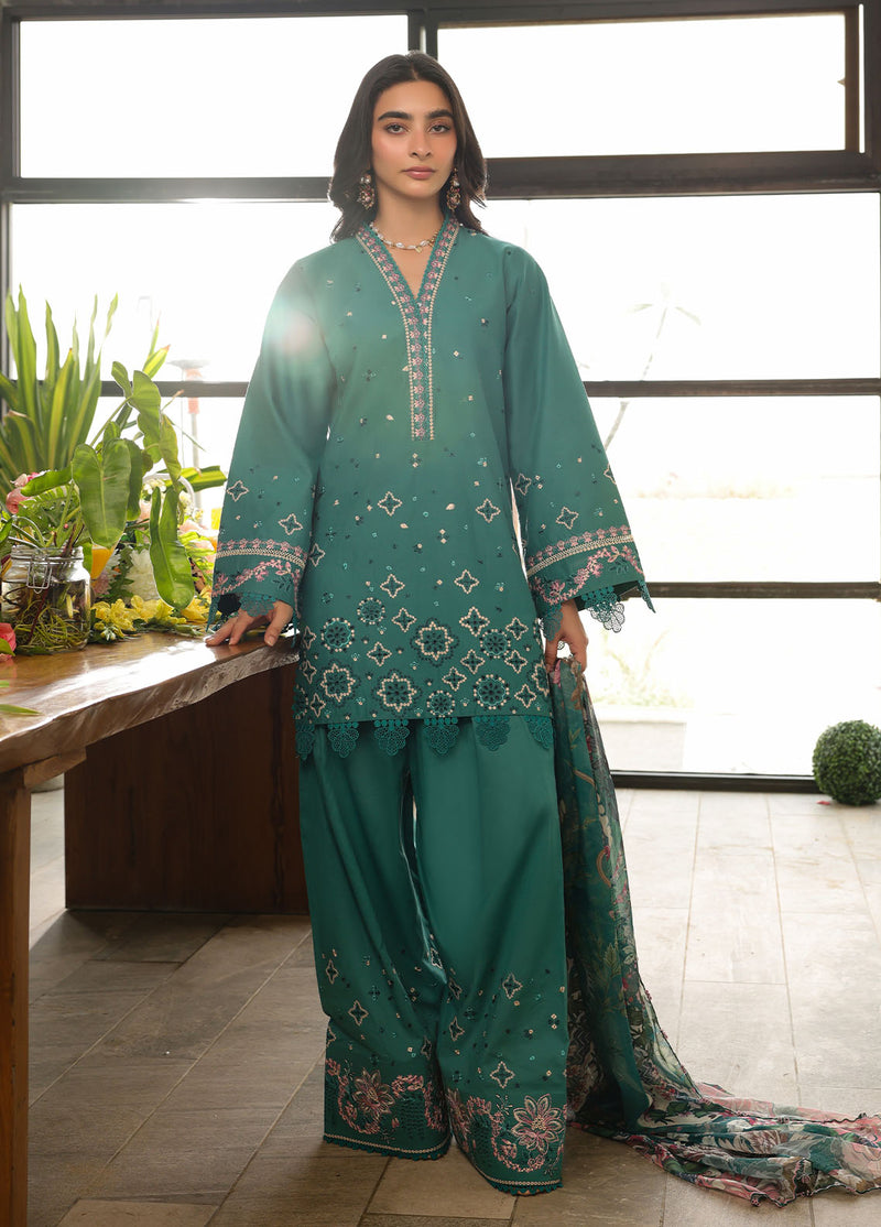 Sahane | In Laws in Lawn Eid Edit | CT-21004 Ameta XS Emerald Green Lawn