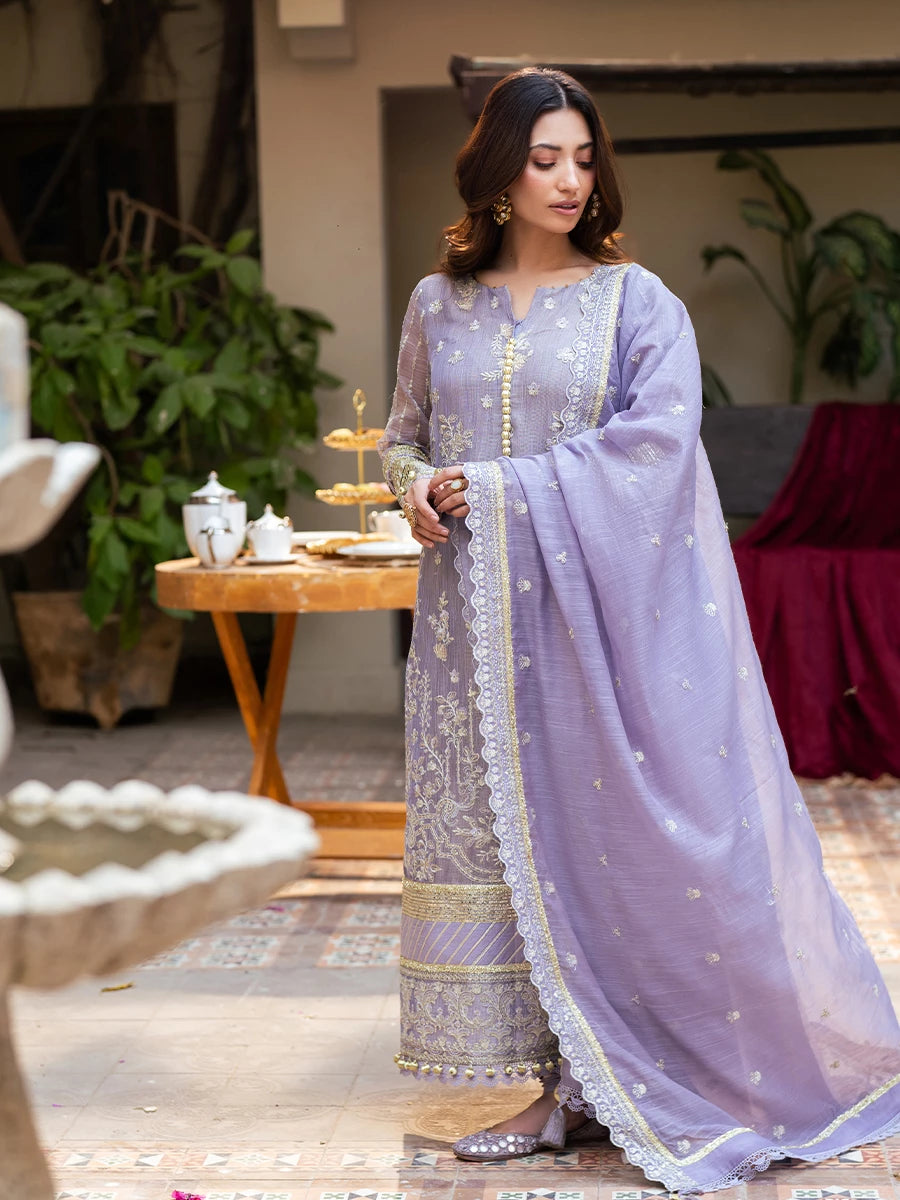 Salitex | Signature Festive Chiffon | SUNW6NO026UT XL Lilac Khaadi Zari Net