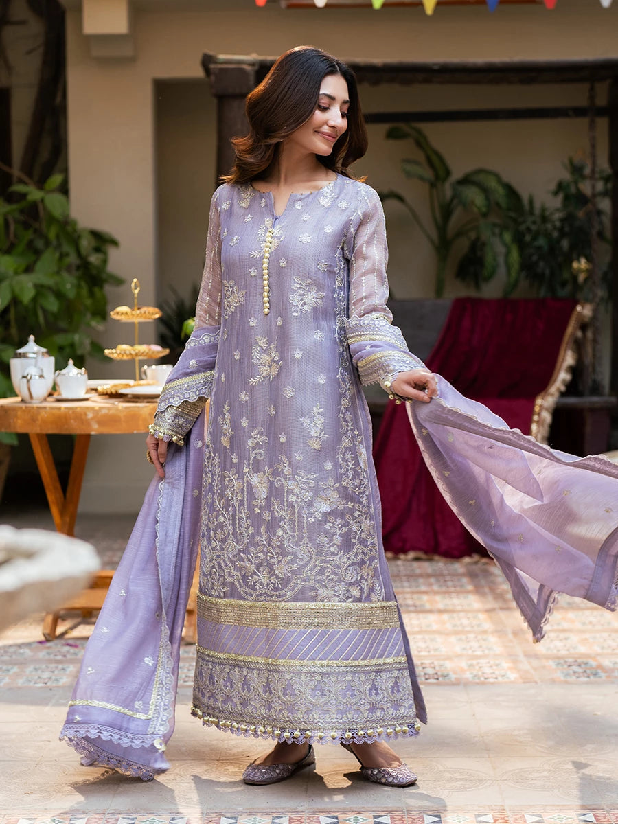 Salitex | Signature Festive Chiffon | SUNW6NO026UT Custom Size Lilac Khaadi Zari Net