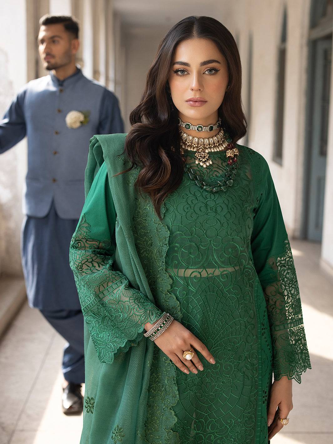 Mahnur | Mahrukh Luxury Lawn 24 | EMERALD - Pakistani Designer Dress - by Mahnur | Type: Luxury - 100% Original at Saira Sultan