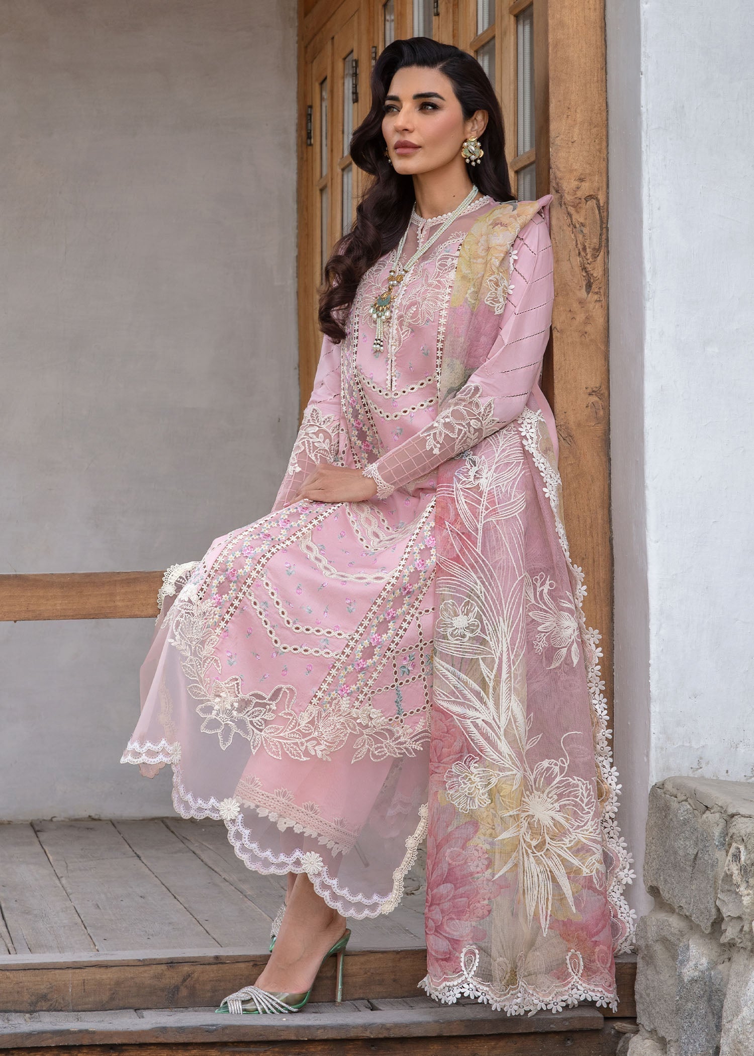 Crimson | Lawn 2024 | A Floral Mesh - Rose Pink - Pakistani Designer Dress - by Crimson | Type: Luxury - 100% Original at Saira Sultan