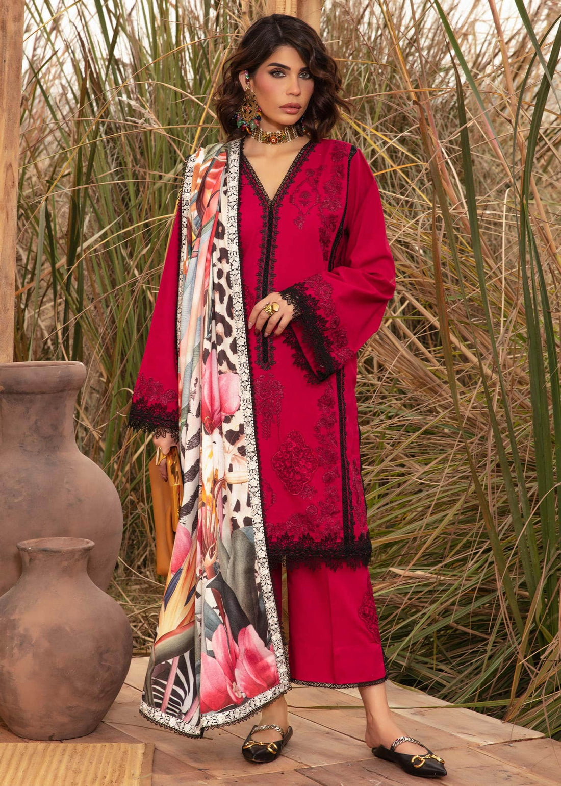 Saira Shakira | Raya Winter Stitched 23 | Crimson - Pakistani Designer Dress - by Saira Shakira | Type: Luxury - 100% Original at Saira Sultan