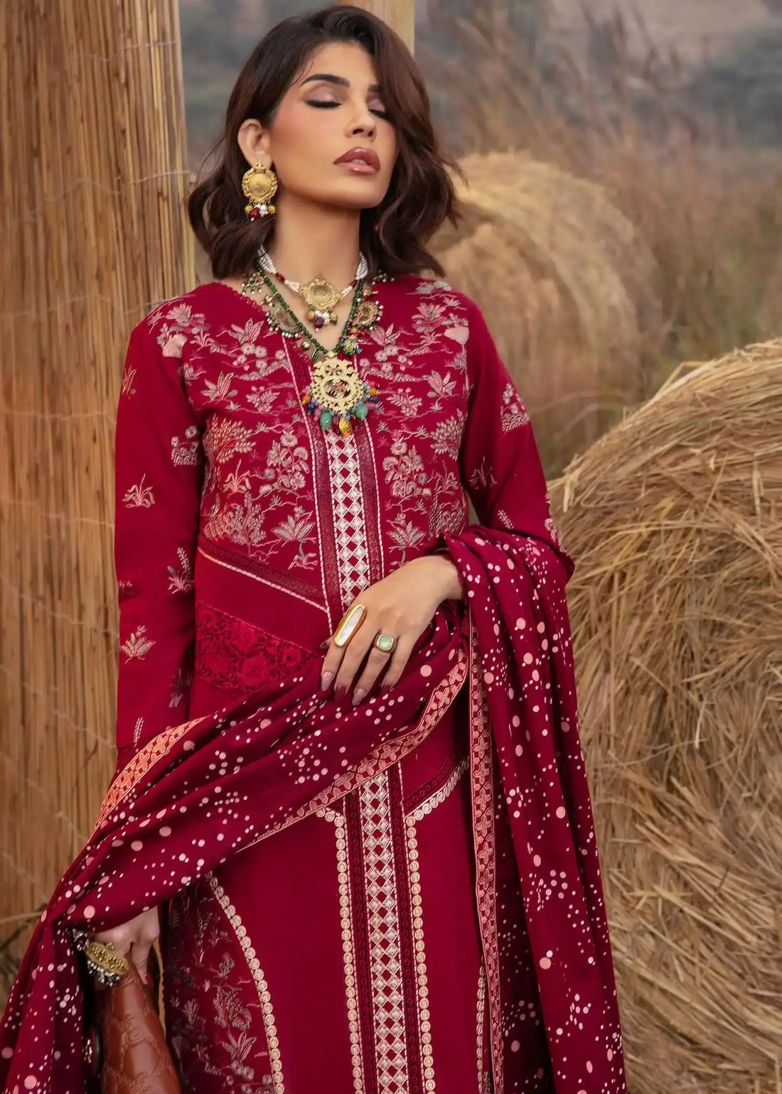 Saira Shakira | Raya Winter Stitched 23 | Ruby - Pakistani Designer Dress - by Saira Shakira | Type: Luxury - 100% Original at Saira Sultan