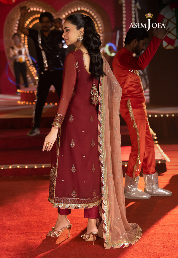 Asim Jofa | Festive Collection 25 | AJLF-05 XS Maroon Chiffon