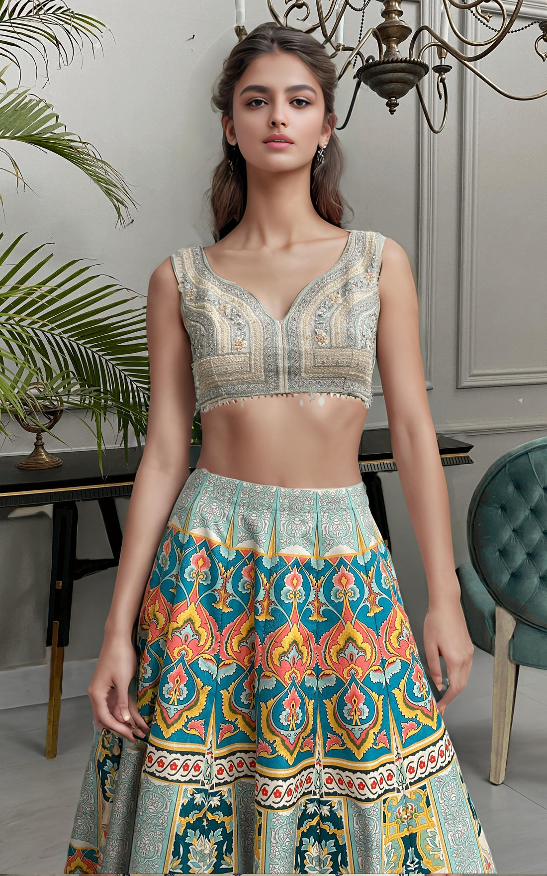 Threads and Motifs | Formal Dresses 25 | Embroidered Blouse With Printed Lehenga And Dupatta - Pakistani Designer Dress - by Threads and Motifs - Type : Ladies Clothes - 100% Original at Saira Sultan