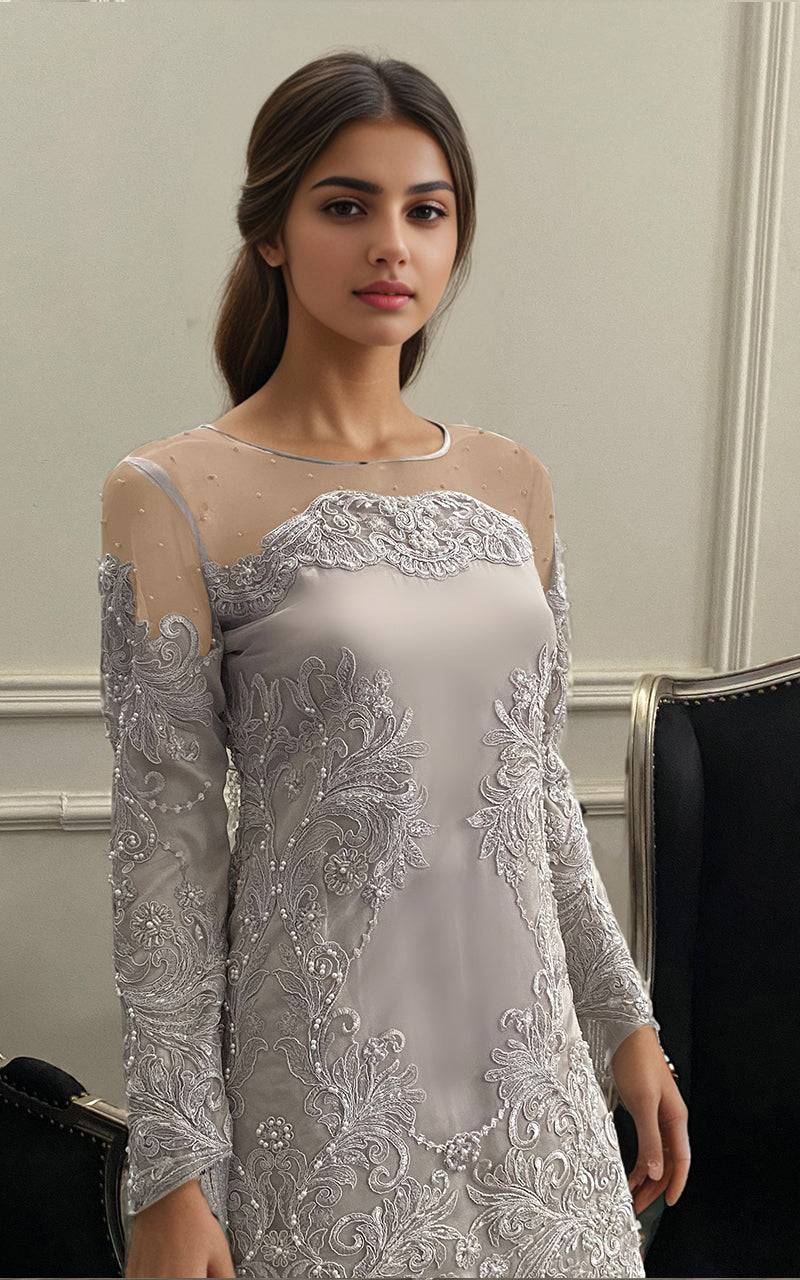Threads and Motifs | Formal Dresses 25 | Net Embroidered Shirt With Lehenga - Pakistani Designer Dress - by Threads and Motifs - Type : Ladies Clothes - 100% Original at Saira Sultan