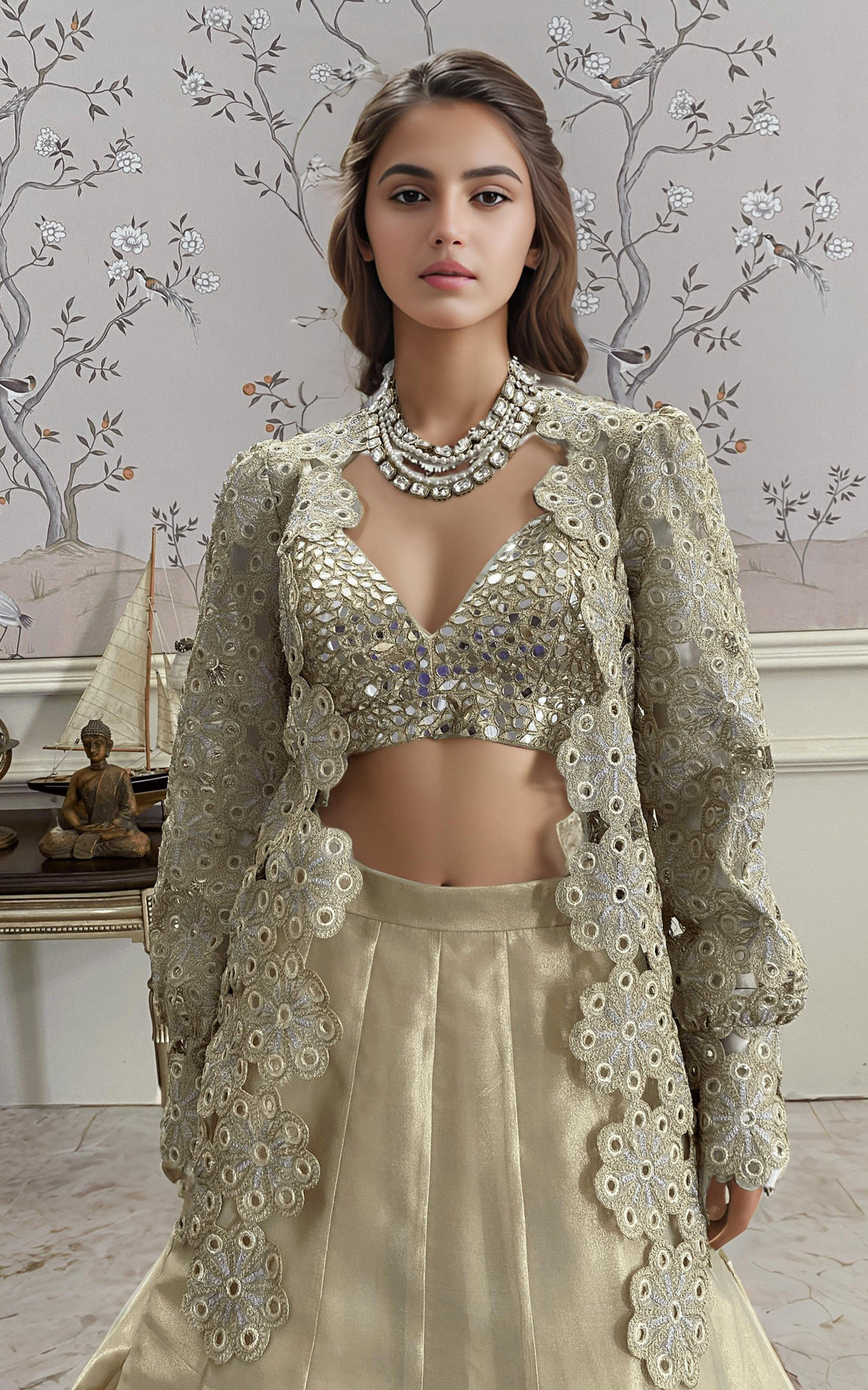 Threads and Motifs | Formal Dresses 25 | EMBRIODERED JACKET WITH BLOUSE AND SKIRT - Pakistani Designer Dress - by Threads and Motifs - Type : Ladies Clothes - 100% Original at Saira Sultan