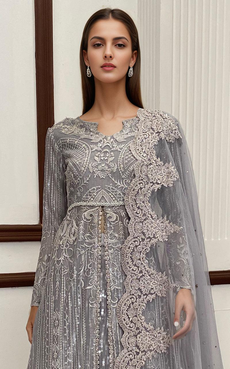 Threads and Motifs | Formal Dresses 25 | Net Embroidered Maxi With Dupatta - Pakistani Designer Dress - by Threads and Motifs - Type : Ladies Clothes - 100% Original at Saira Sultan