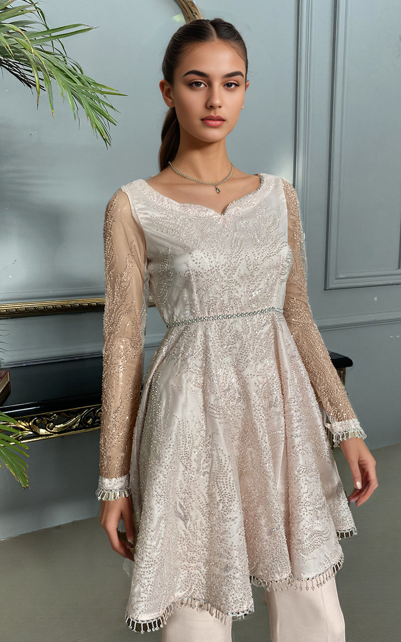 Threads and Motifs | Formal Dresses 25 | Net Embroidered Peplum With Trouser - Pakistani Designer Dress - by Threads and Motifs - Type : Ladies Clothes - 100% Original at Saira Sultan