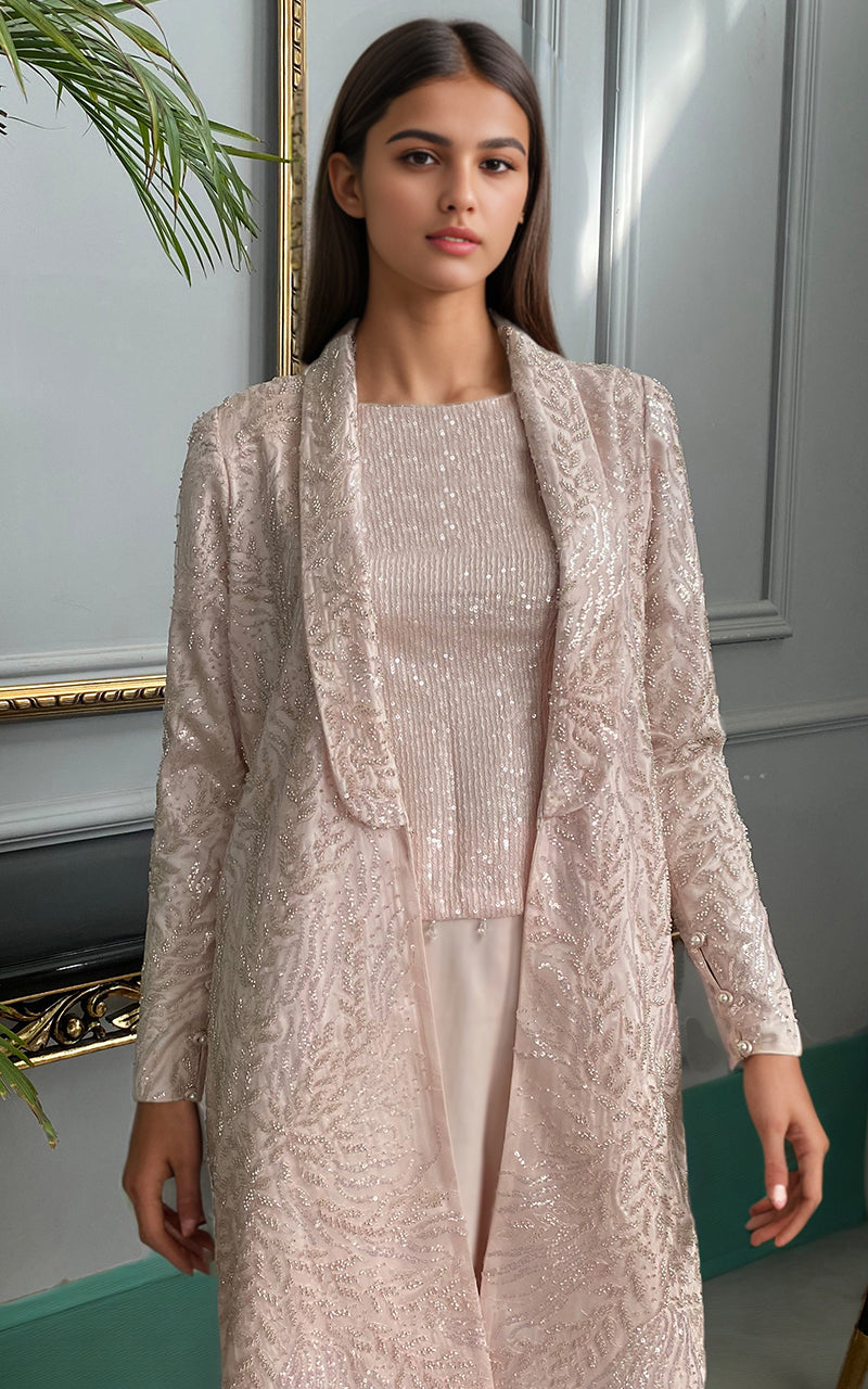Threads and Motifs | Formal Dresses 25 | Net Embroidered jacket with trouser - Pakistani Designer Dress - by Threads and Motifs - Type : Ladies Clothes - 100% Original at Saira Sultan