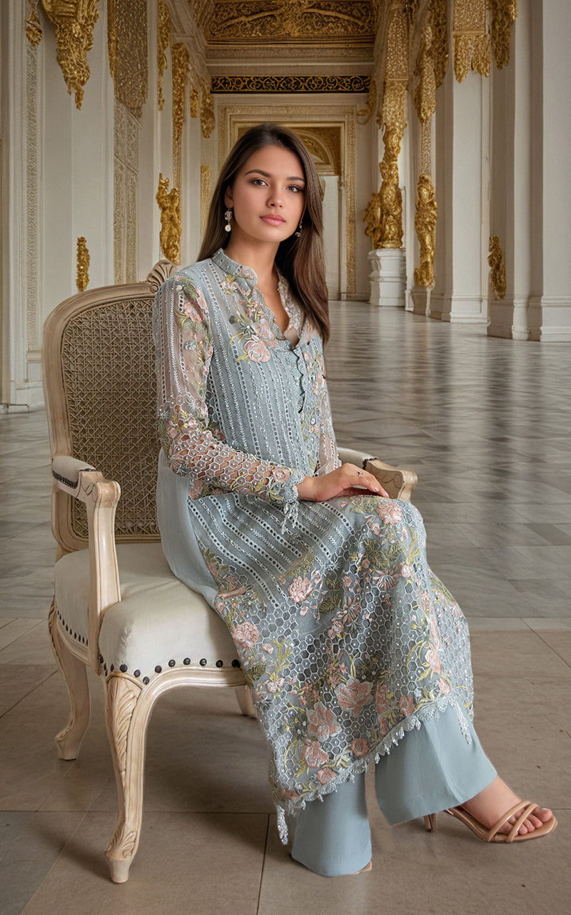 Threads and Motifs | Formal Dresses 25 | Organza Embroidered Front Open Jacket - Pakistani Designer Dress - by Threads and Motifs - Type : Ladies Clothes - 100% Original at Saira Sultan