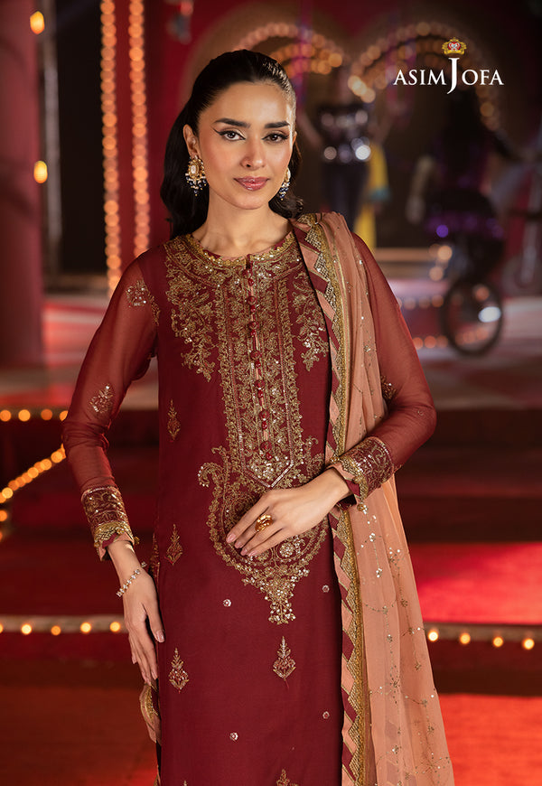 Asim Jofa | Festive Collection 25 | AJLF-05 M Maroon Chiffon