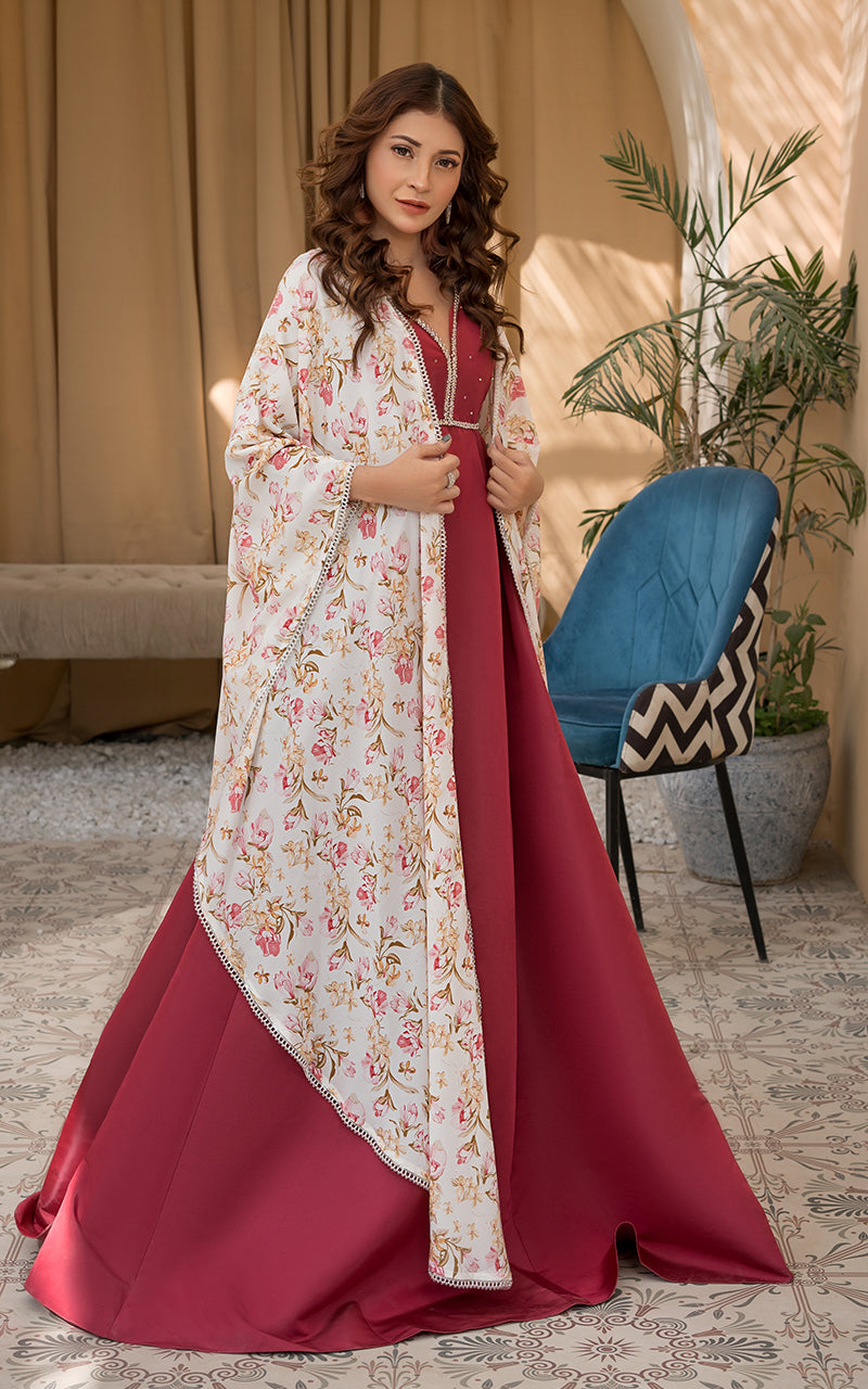 Threads and Motifs | Formal Dresses 25 | Printed Cape With Maxi - Pakistani Designer Dress - by Threads and Motifs - Type : Ladies Clothes - 100% Original at Saira Sultan