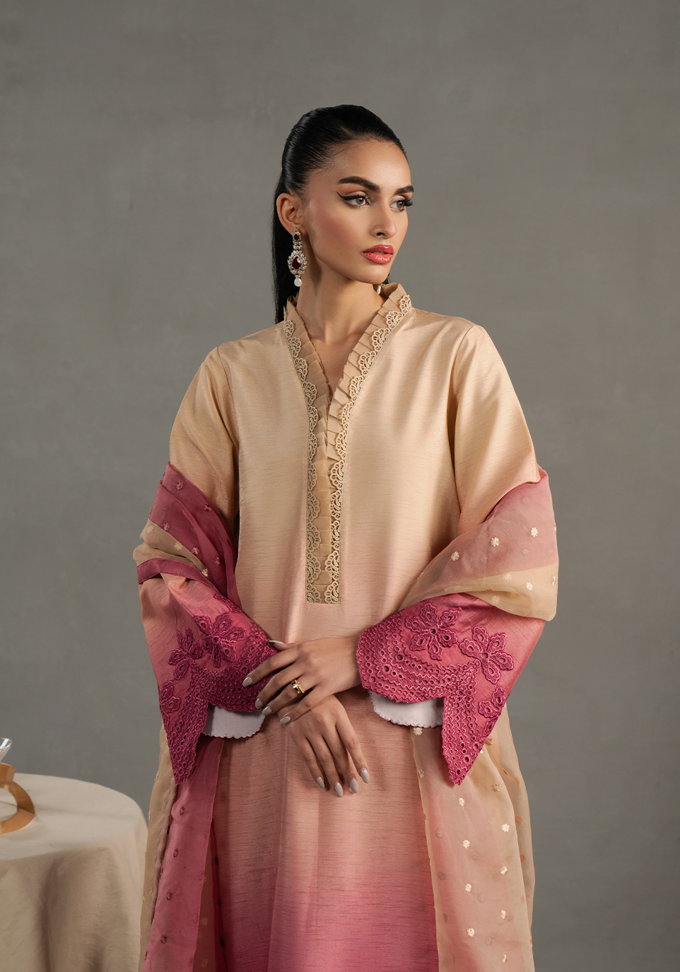 Zarqash | Silk Edit | ZQS 002 Ros¨a L Peach Hue Raw Silk