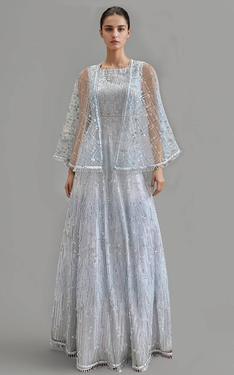 Threads and Motifs | Formal Dresses 25 | Net Embroidered Cape With Maxi - Pakistani Designer Dress - by Threads and Motifs - Type : Ladies Clothes - 100% Original at Saira Sultan