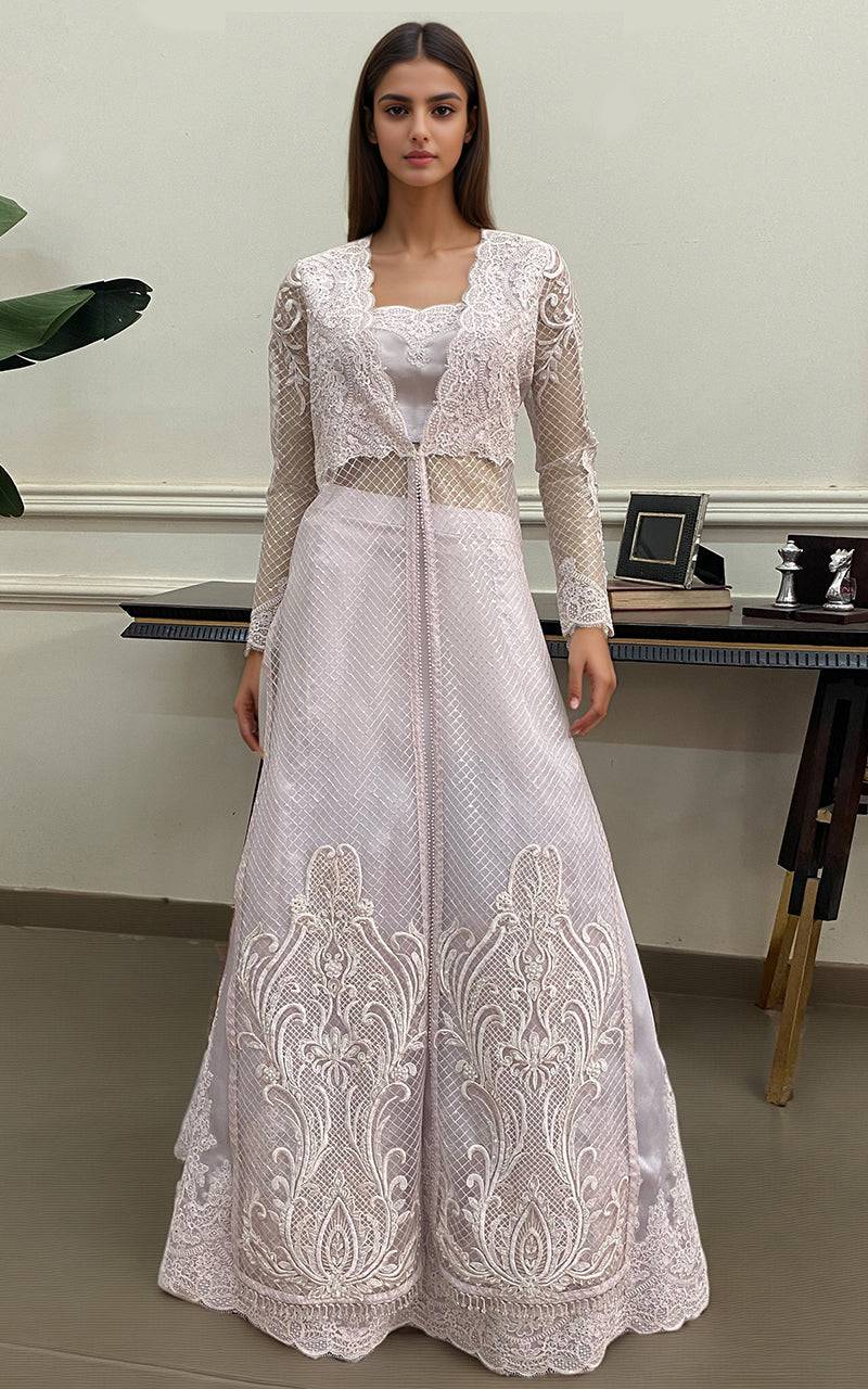Threads and Motifs | Formal Dresses 25 | Net Embroidered Jacket with Embroidered Blouse and Skirt - Pakistani Designer Dress - by Threads and Motifs - Type : Ladies Clothes - 100% Original at Saira Sultan