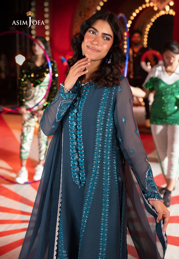 Asim Jofa | Festive Collection 25 | New AJLF-14 M Dark Teal Green Chiffon