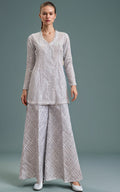 Threads and Motifs | Formal Dresses 25 | Chiffon Chikankari Embroidered Angrakha with Net embroidered trouser - Pakistani Designer Dress - by Threads and Motifs - Type : Ladies Clothes - 100% Original at Saira Sultan