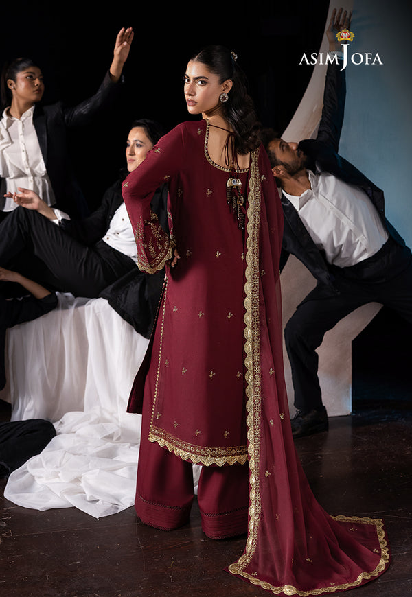 Asim Jofa | Festive Collection 25 | AJLF-02 XS Maroon Boski Silk