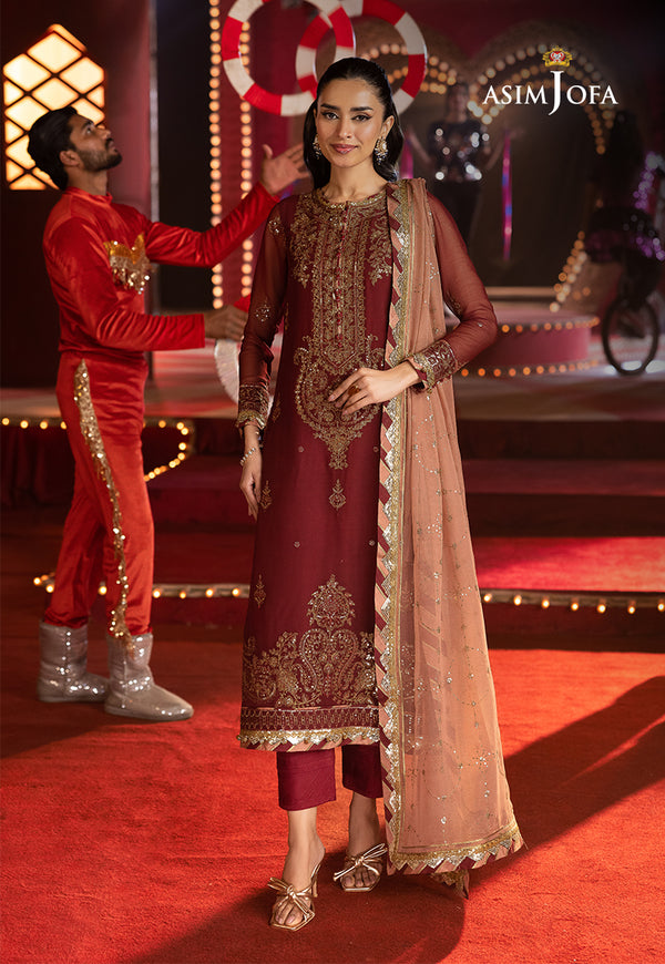 Asim Jofa | Festive Collection 25 | AJLF-05 XS Maroon Chiffon