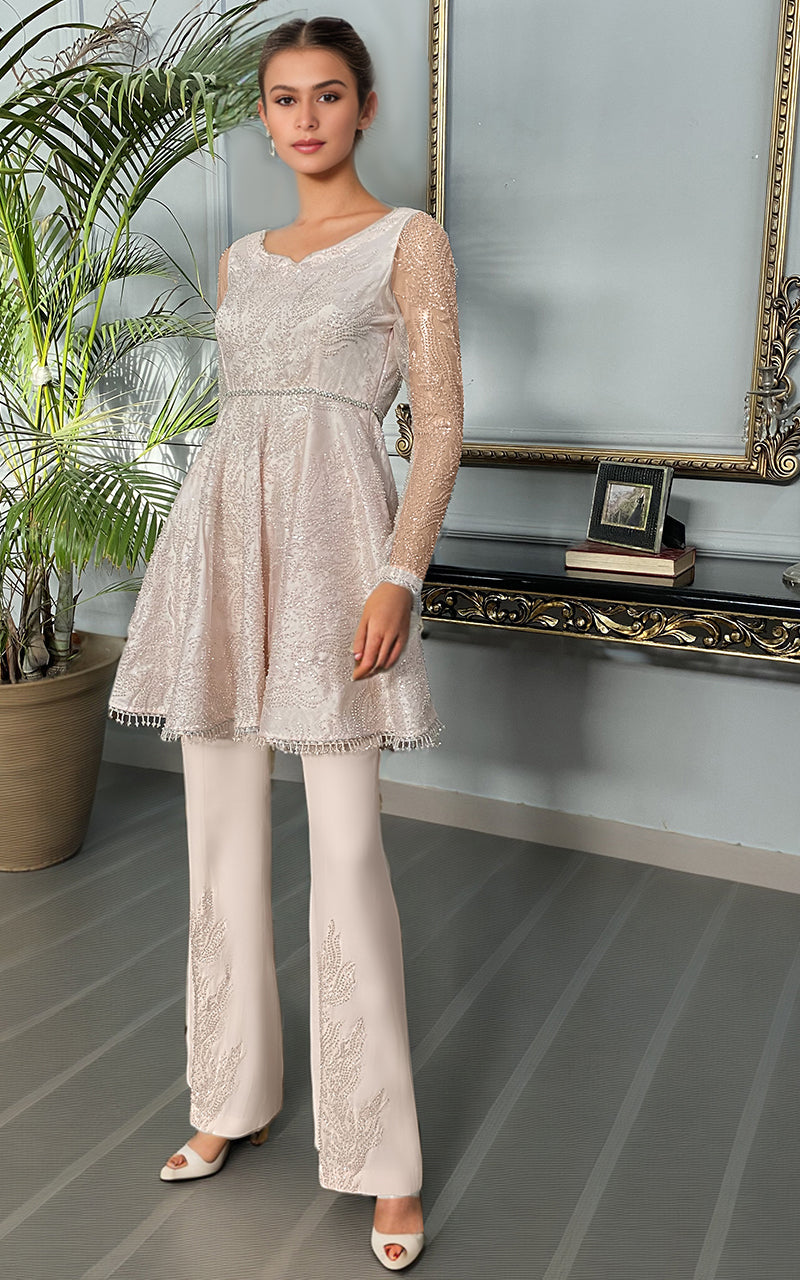 Threads and Motifs | Formal Dresses 25 | Net Embroidered Peplum With Trouser - Pakistani Designer Dress - by Threads and Motifs - Type : Ladies Clothes - 100% Original at Saira Sultan