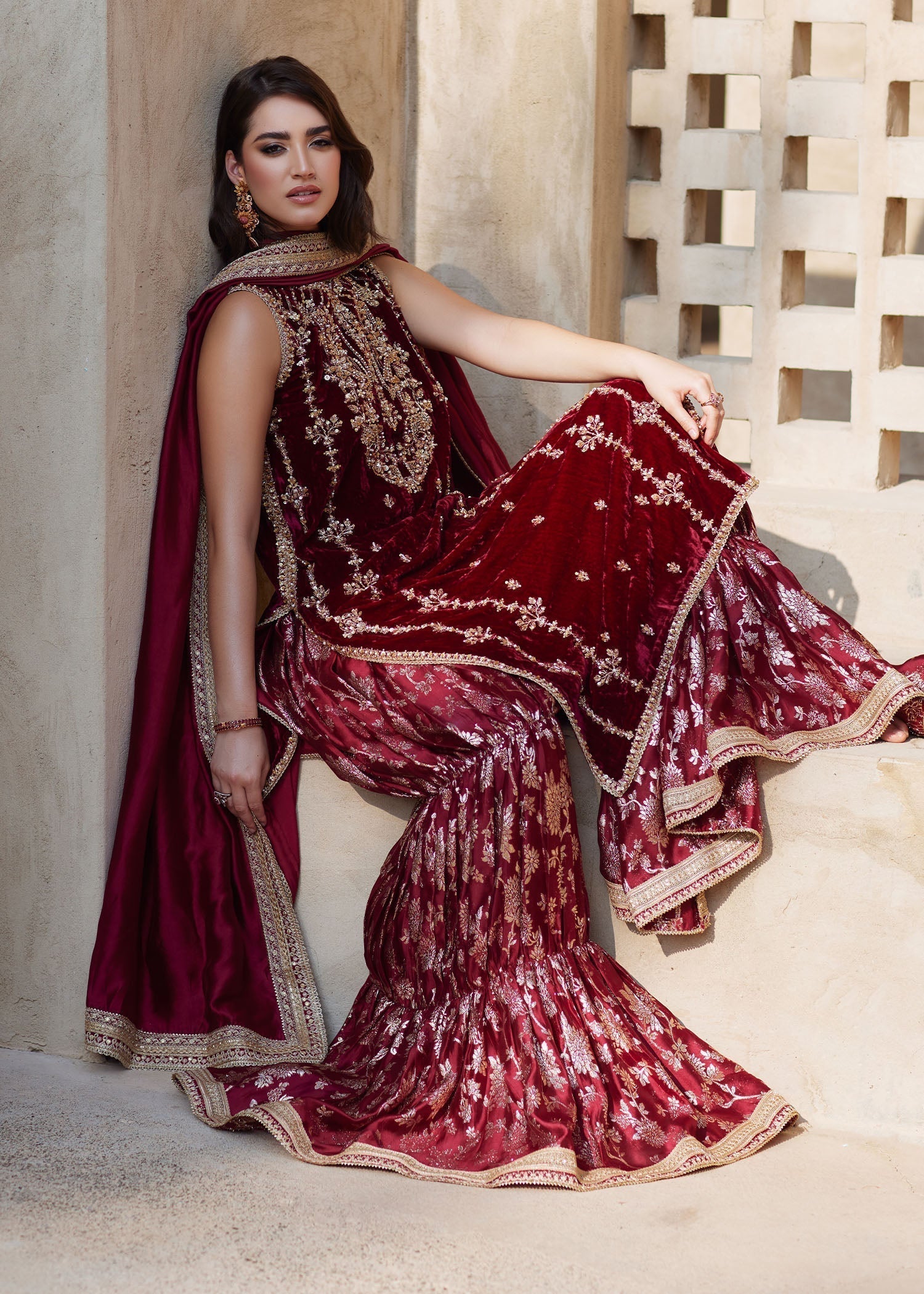 Kanwal Malik | Laira Formals | Aline L Maroon Velvet