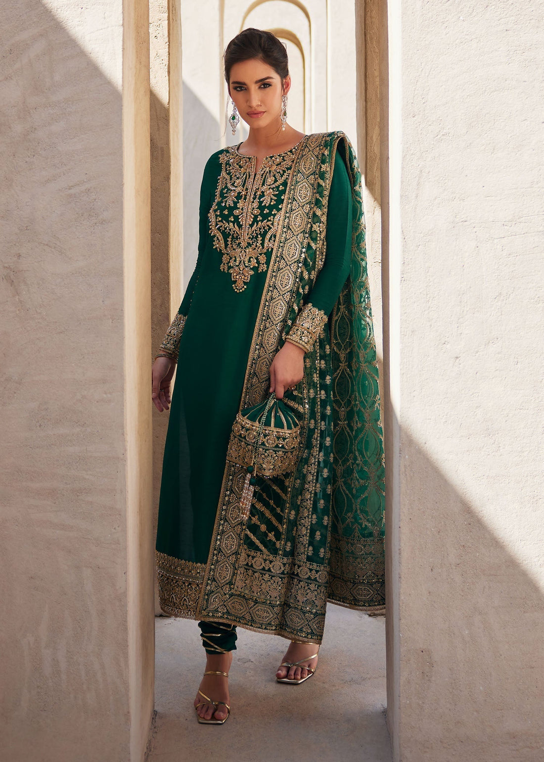 Kanwal Malik | Laira Formals | Zyra XS Bottle Green Korean Silk