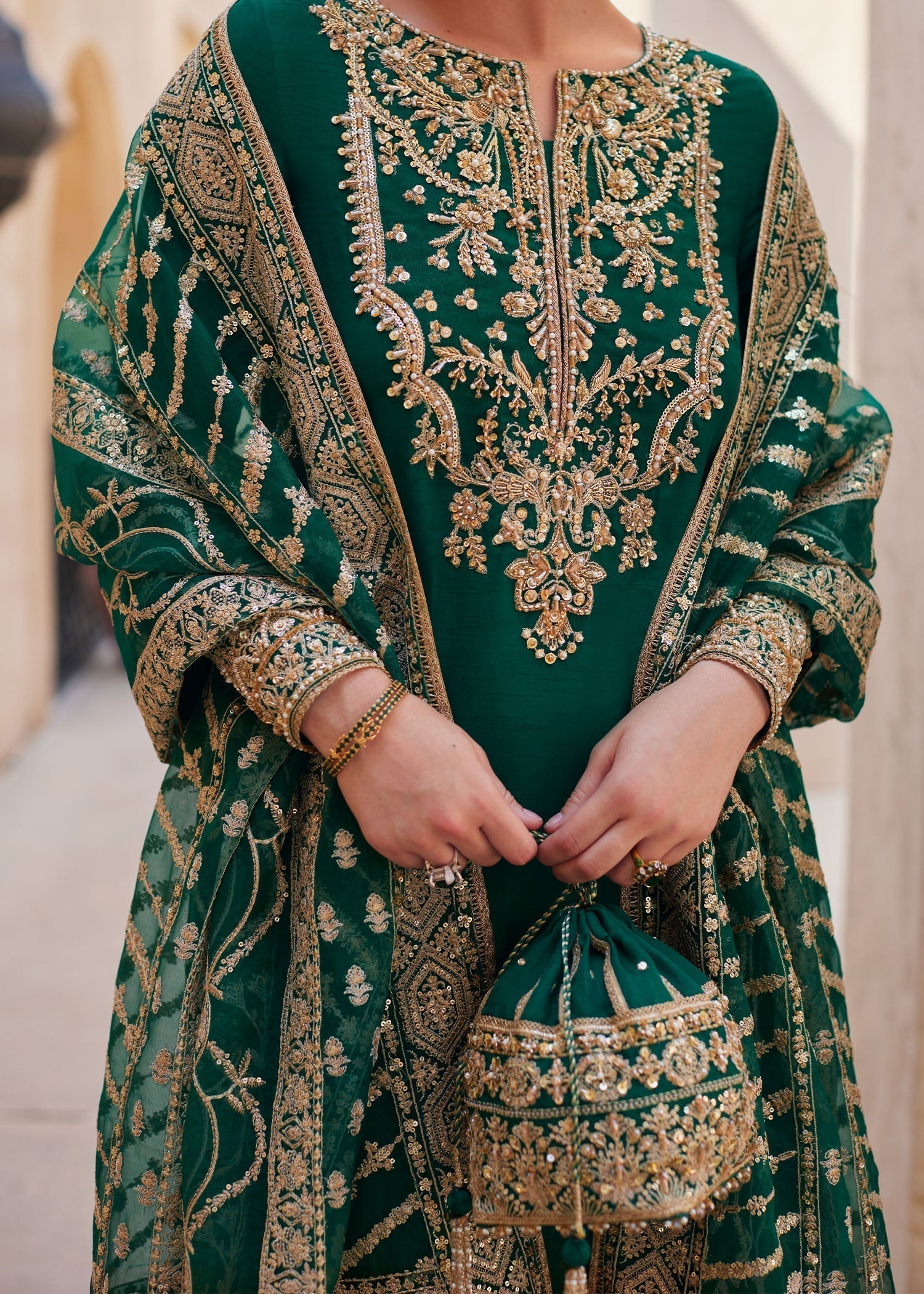Kanwal Malik | Laira Formals | Zyra XL Bottle Green Korean Silk