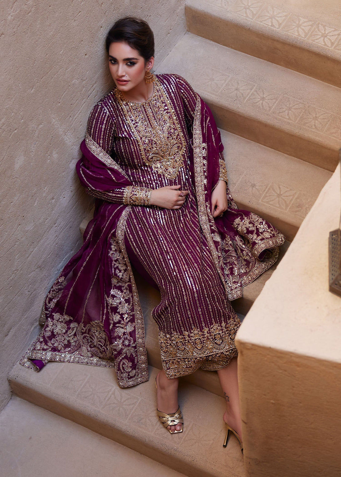 Kanwal Malik | Laira Formals | Amara XS Plum Korean Raw Silk