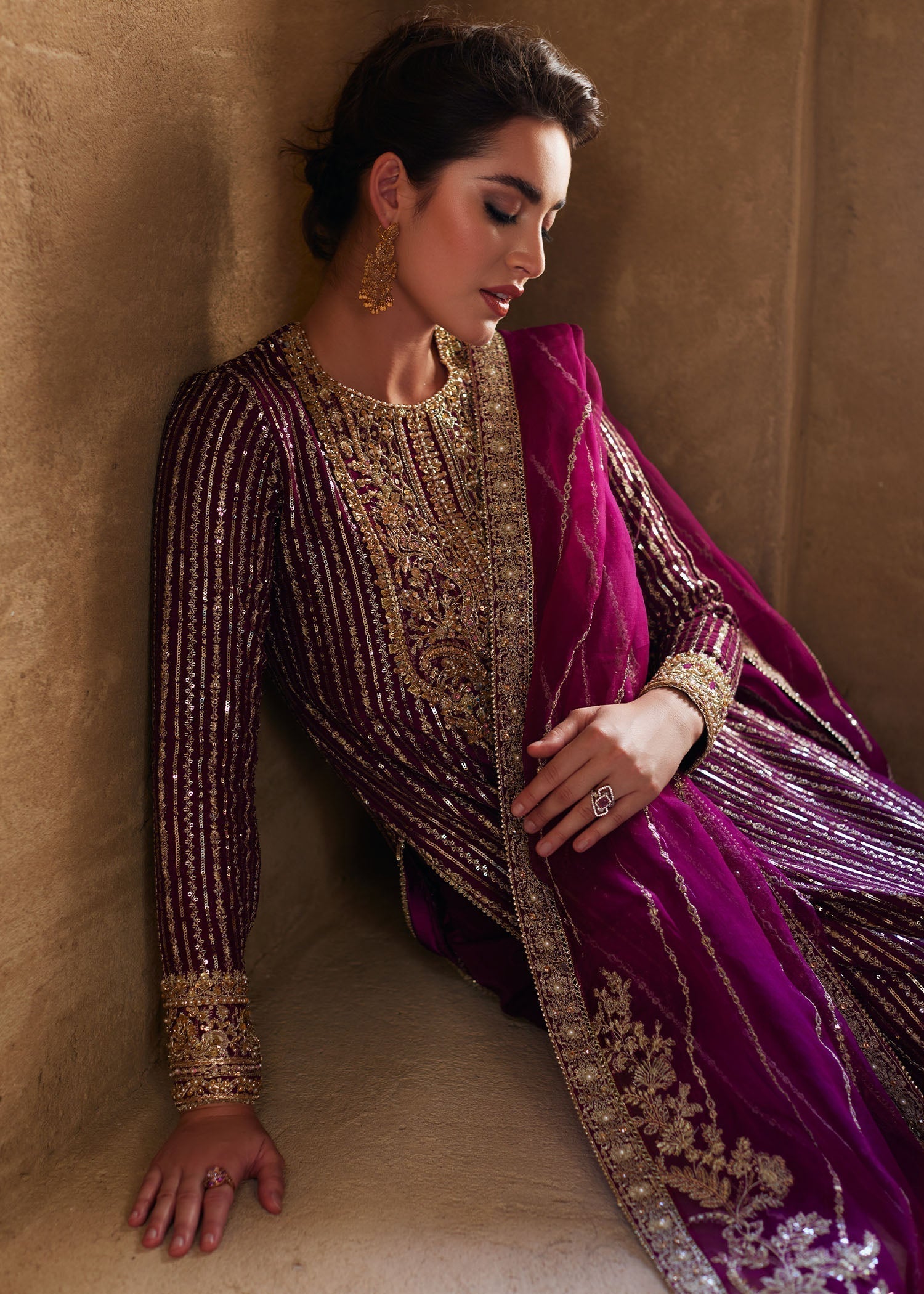 Kanwal Malik | Laira Formals | Amara XL Plum Korean Raw Silk