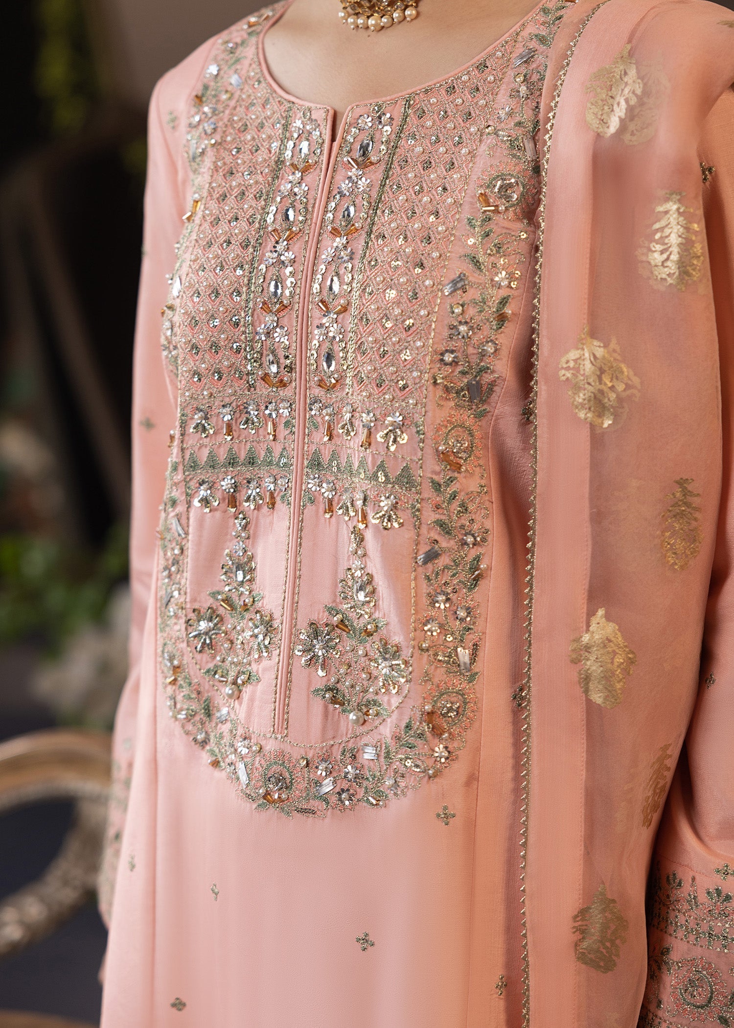 Shurooq | Garden of Dream | Periwinkle L Peach Pink Silk