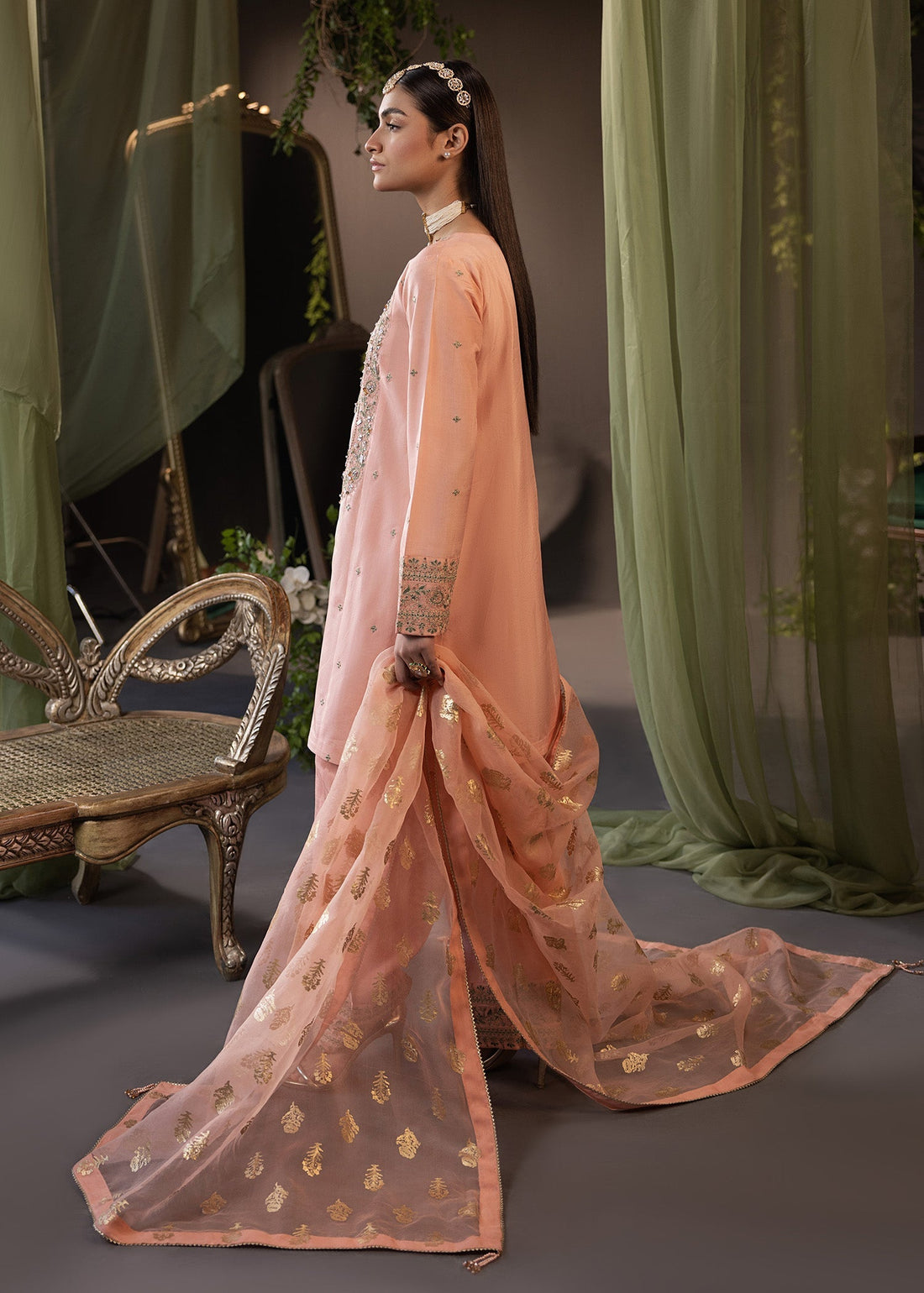 Shurooq | Garden of Dream | Periwinkle S Peach Pink Silk