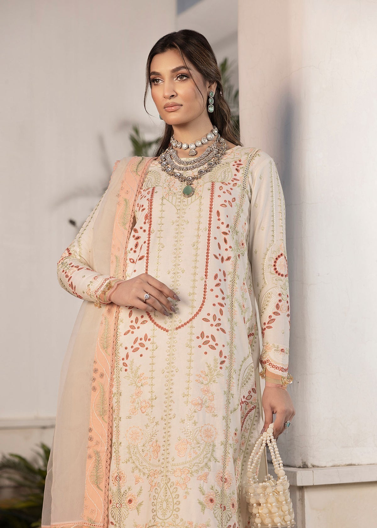 Shurooq | Luxury Lawn 25 | Nora M Ivory Lawn