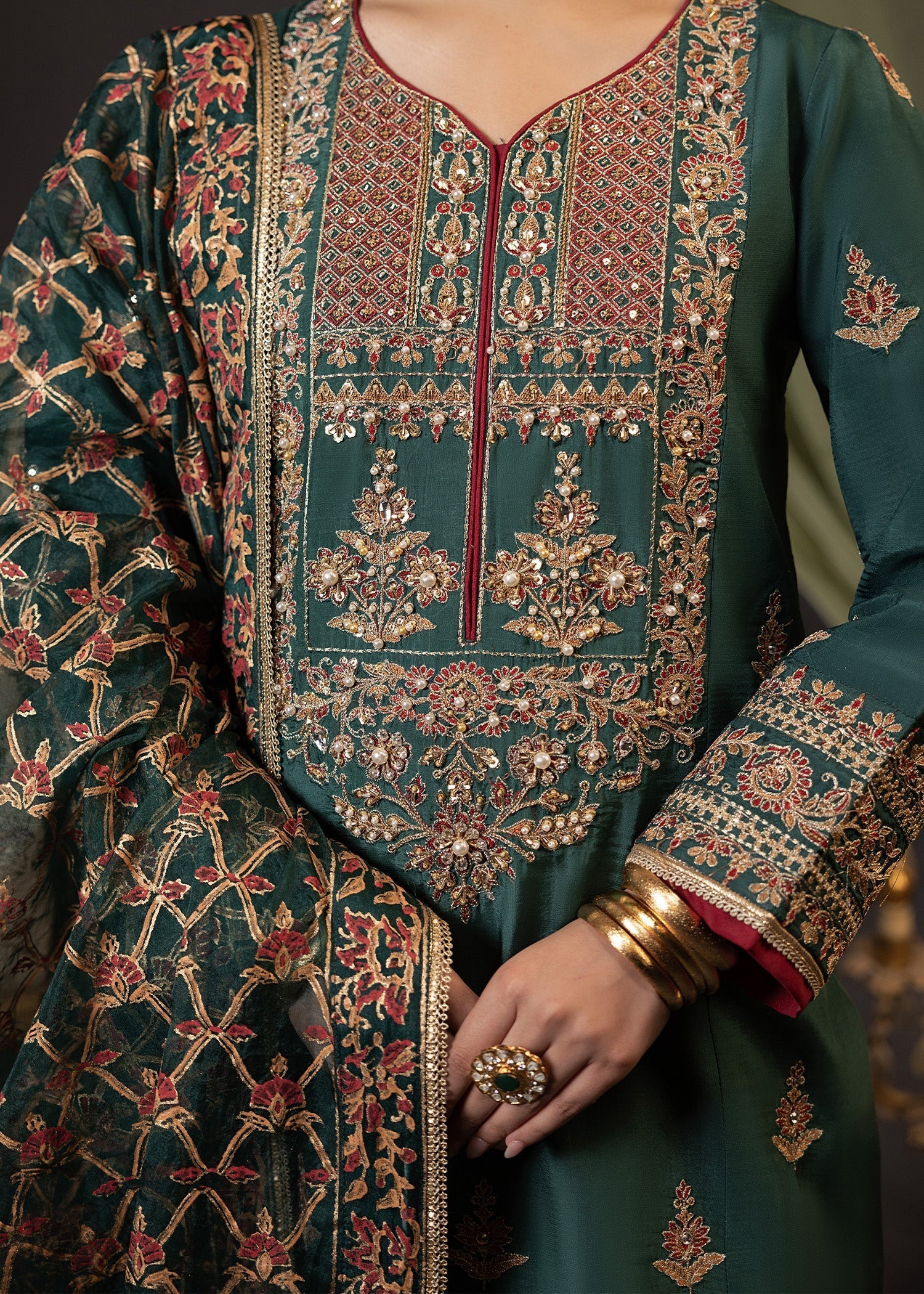 Shurooq | Garden of Dream | Dalaila L Deep Green Silk
