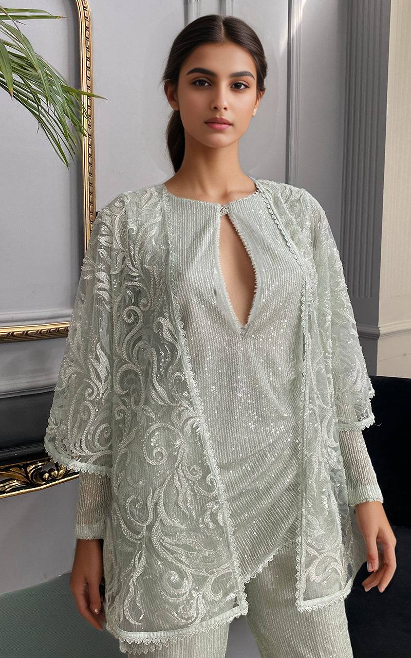 Threads and Motifs | Formal Dresses 25 | Net Embroidered Cap With Sequins Inner And Sequins Trouser - Pakistani Designer Dress - by Threads and Motifs - Type : Ladies Clothes - 100% Original at Saira Sultan