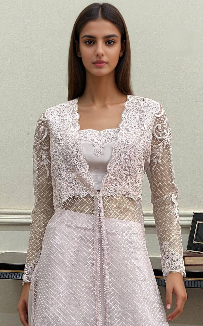 Threads and Motifs | Formal Dresses 25 | Net Embroidered Jacket with Embroidered Blouse and Skirt - Pakistani Designer Dress - by Threads and Motifs - Type : Ladies Clothes - 100% Original at Saira Sultan