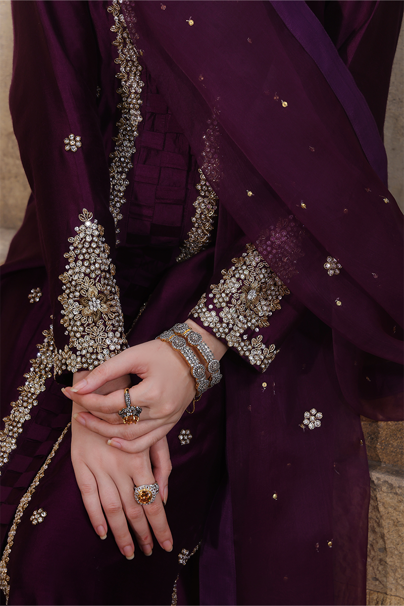 Mona Imran | Dilzaib Formals | Haya M Dark Plum Sheesha Silk