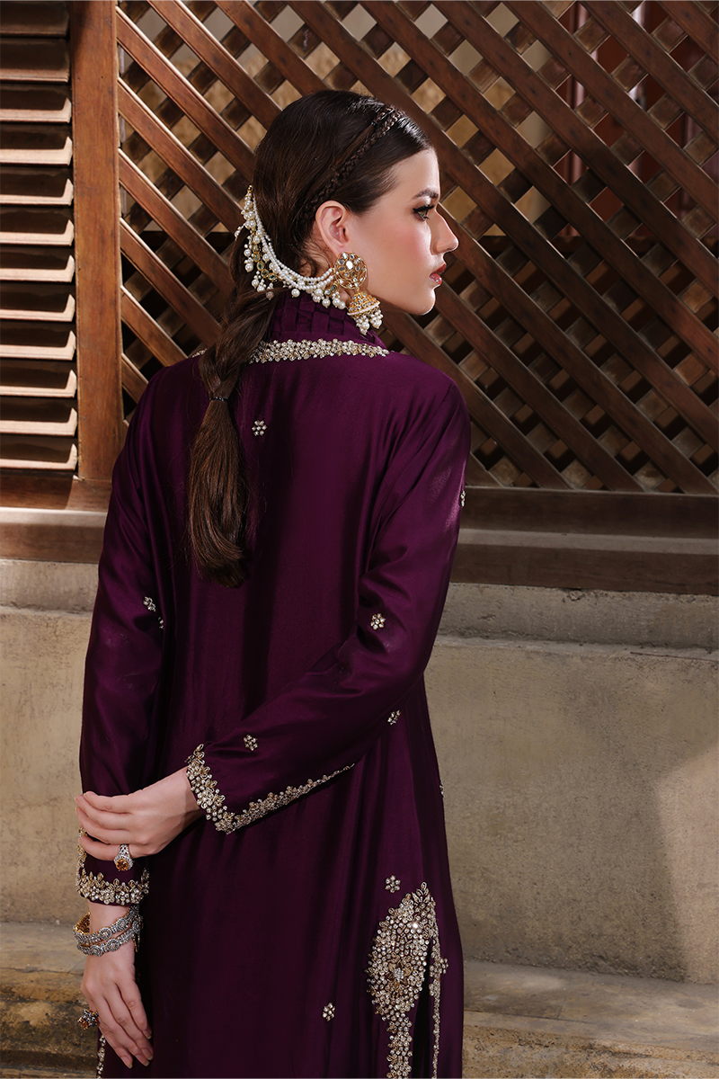 Mona Imran | Dilzaib Formals | Haya XL Dark Plum Sheesha Silk