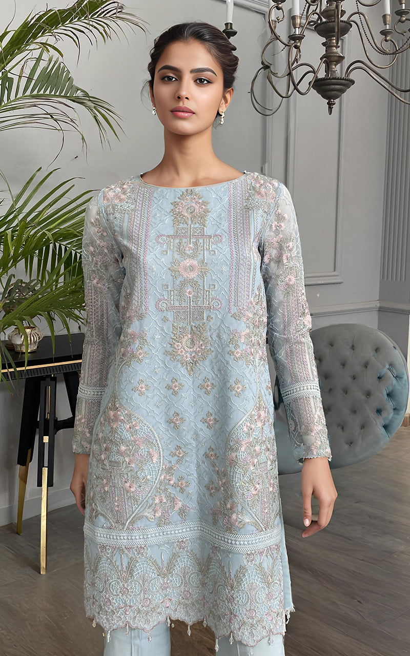 Threads and Motifs | Formal Dresses 25 | Net Embroidered Shirt - Pakistani Designer Dress - by Threads and Motifs - Type : Ladies Clothes - 100% Original at Saira Sultan