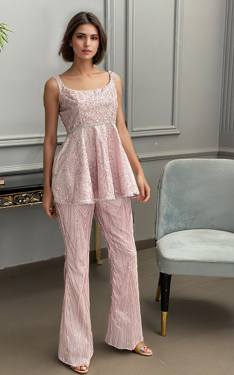 Threads and Motifs | Formal Dresses 25 | Net Embroidered Peplum With Embroidered Trouser - Pakistani Designer Dress - by Threads and Motifs - Type : Ladies Clothes - 100% Original at Saira Sultan