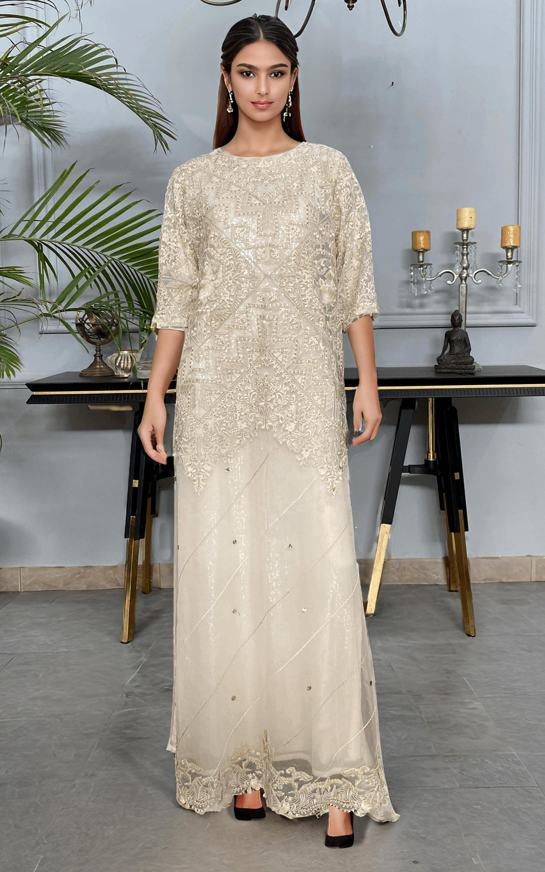 Threads and Motifs | Formal Dresses 25 | NET EMBROIDERED KAFTAN - Pakistani Designer Dress - by Threads and Motifs - Type : Ladies Clothes - 100% Original at Saira Sultan