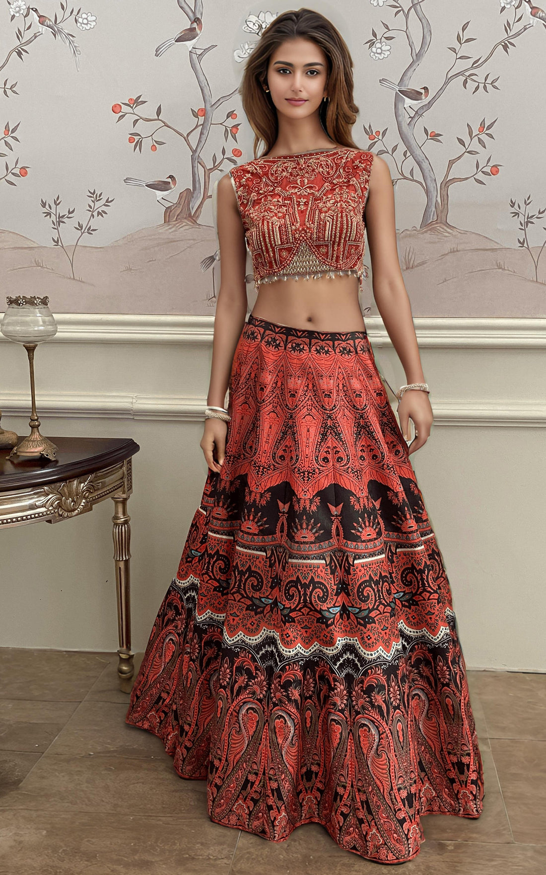 Threads and Motifs | Formal Dresses 25 | Embroidered Blouse With Printed Lehenga And Dupatta - Pakistani Designer Dress - by Threads and Motifs - Type : Ladies Clothes - 100% Original at Saira Sultan