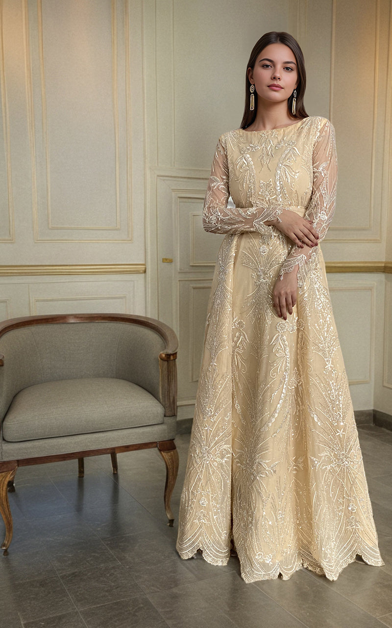 Threads and Motifs | Formal Dresses 25 | Net Embroidered Maxi - Pakistani Designer Dress - by Threads and Motifs - Type : Ladies Clothes - 100% Original at Saira Sultan