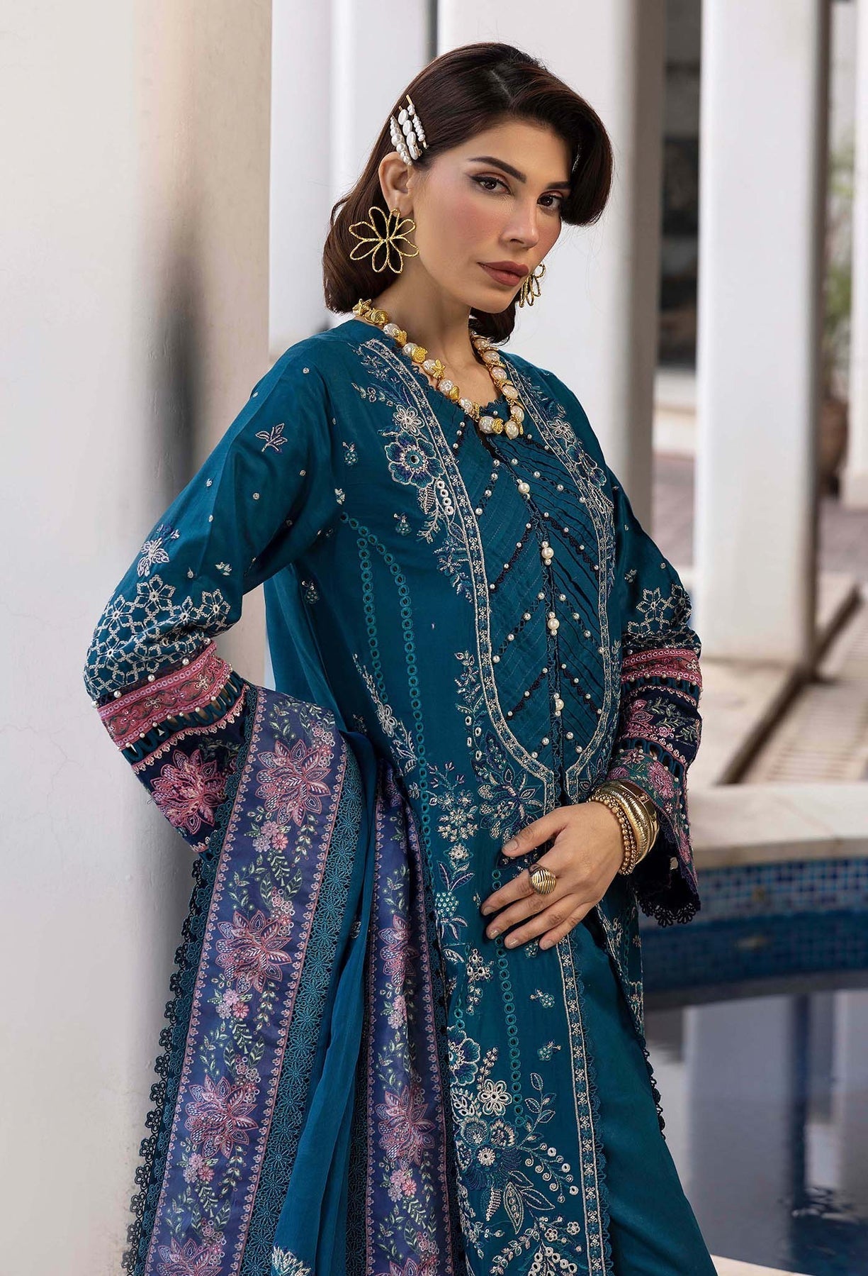 Adans Libas | Summers Dream 25 | 3506 S Teal Blue Long Slit Shirt