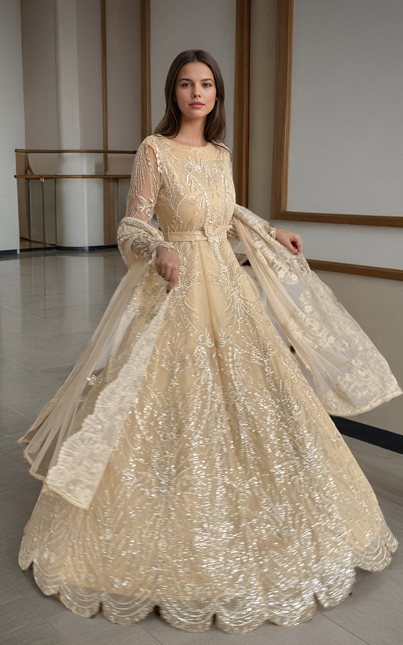 Threads and Motifs | Formal Dresses 25 | Net Embroidered Maxi - Pakistani Designer Dress - by Threads and Motifs - Type : Ladies Clothes - 100% Original at Saira Sultan