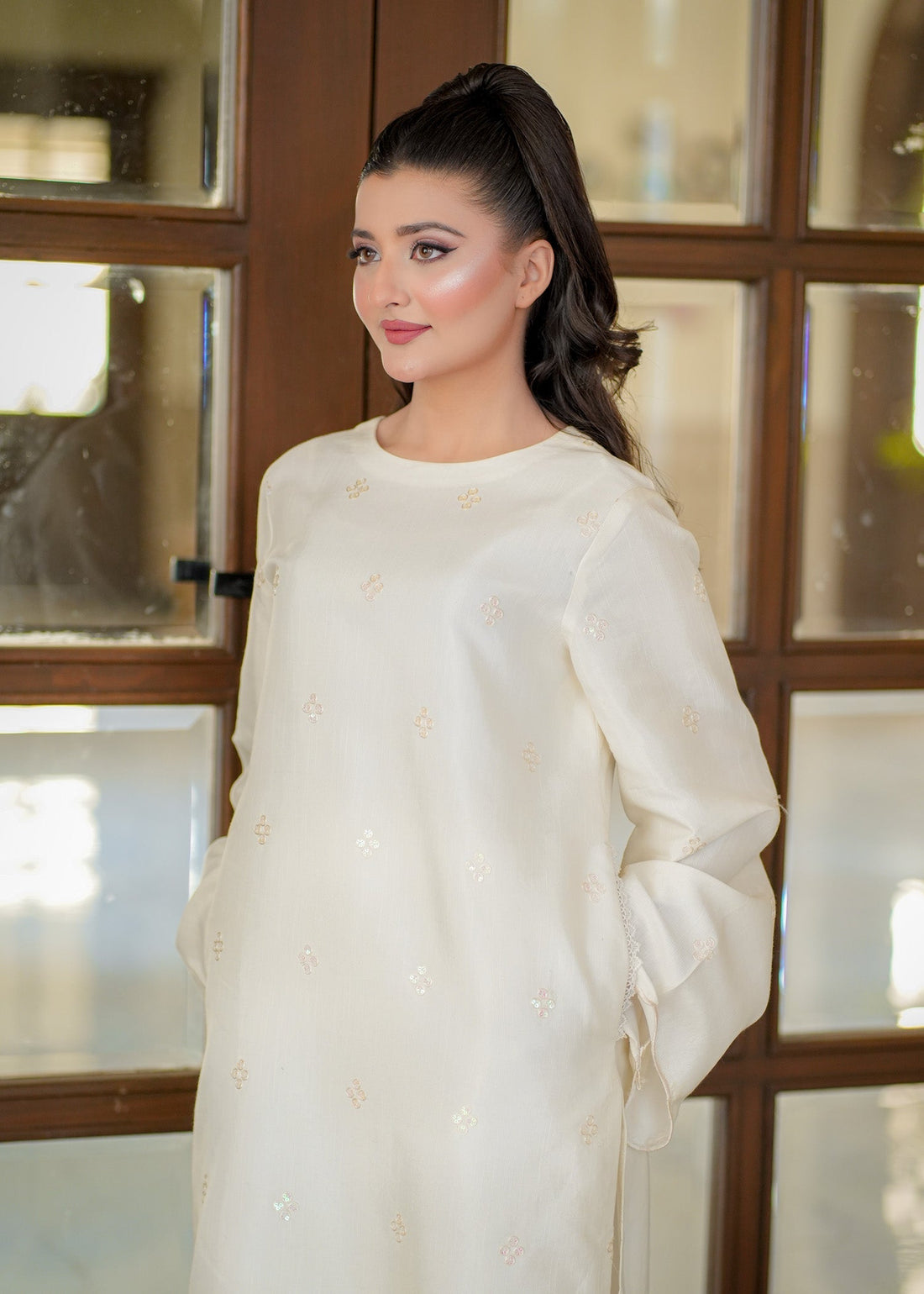 Fozia Khalid | Silk Spire | BLISS XS Ivory Raw Silk