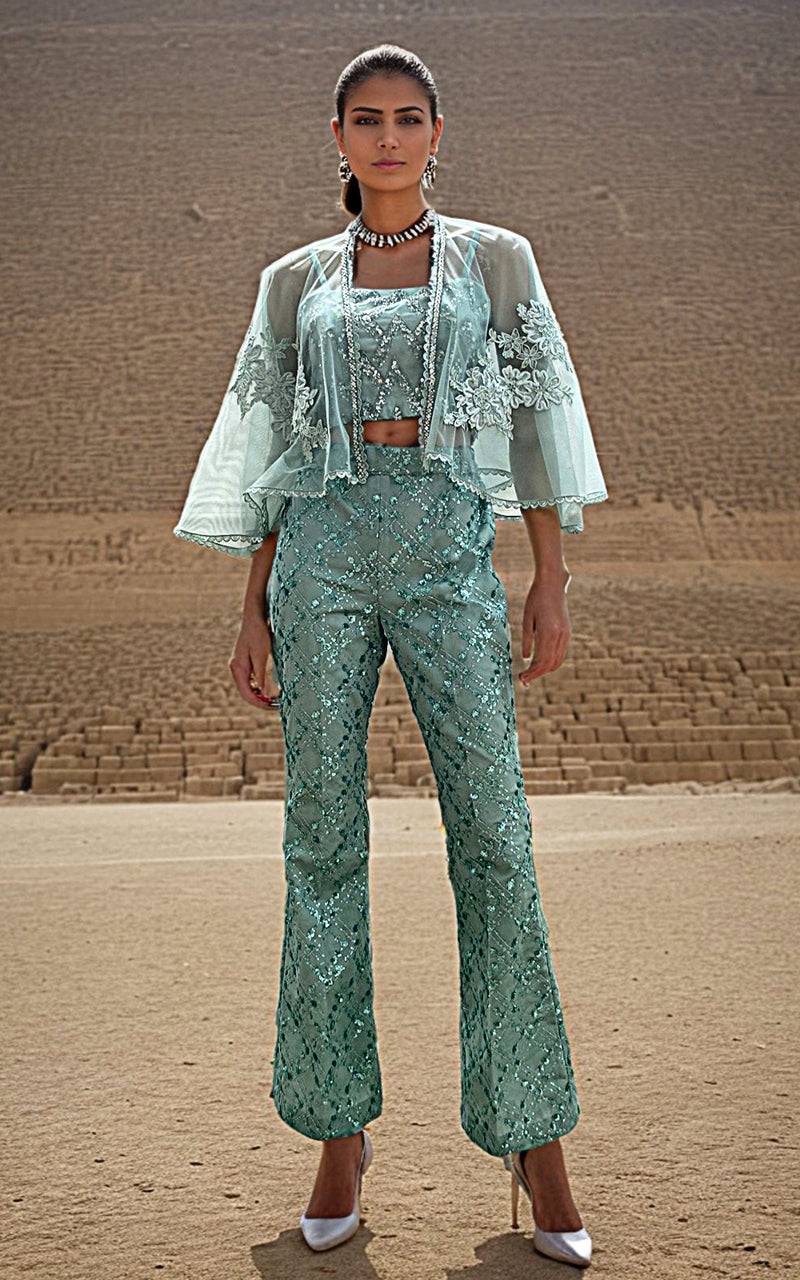 Threads and Motifs | Formal Dresses 25 | Embroiderd Cape with Blouse and Trouser - Pakistani Designer Dress - by Threads and Motifs - Type : Ladies Clothes - 100% Original at Saira Sultan