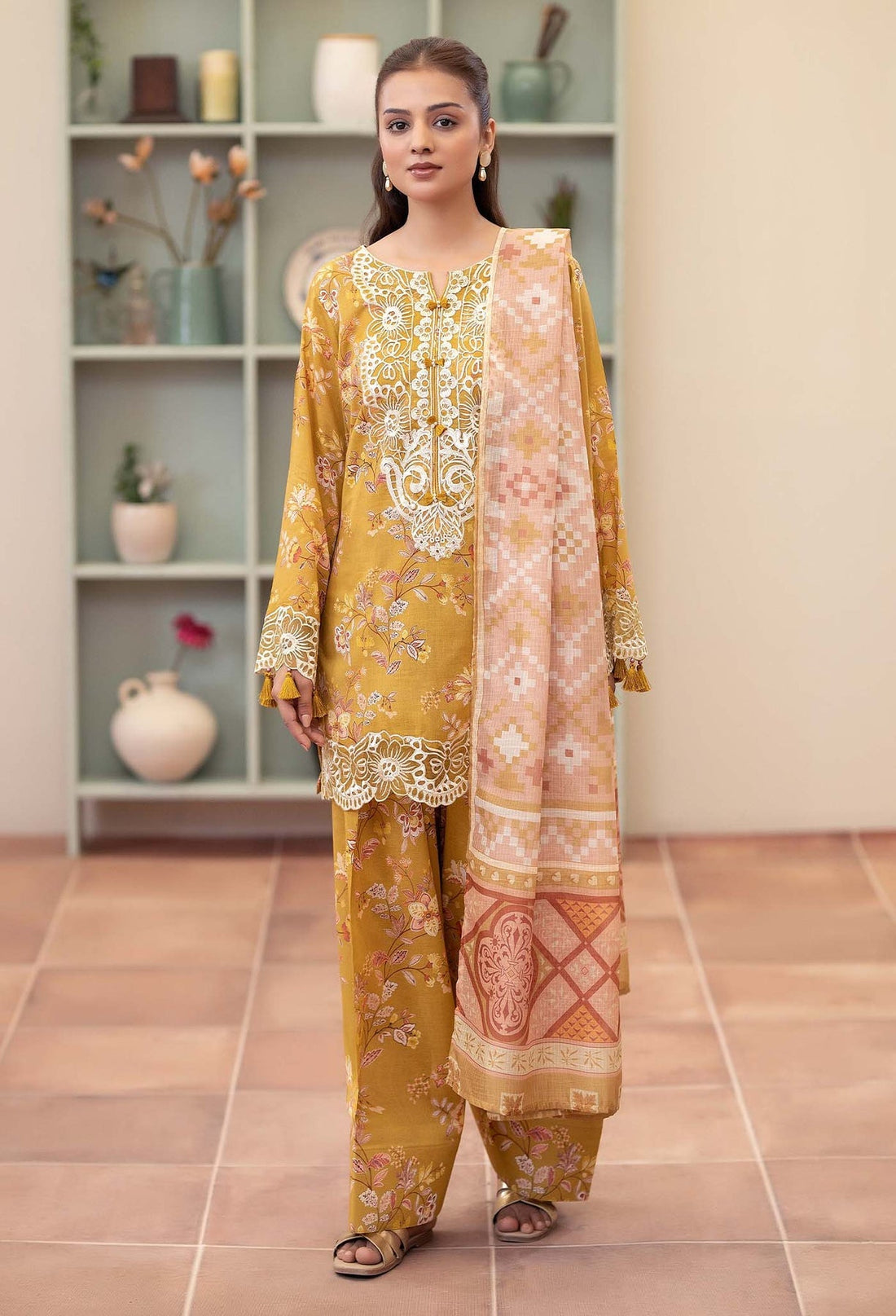 Adans Libas | Prints Eid Edit | 26663 XS Old Gold Lawn
